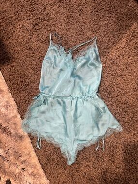 Victoria's Secret Light Blue Lace-Trim Satin Romper